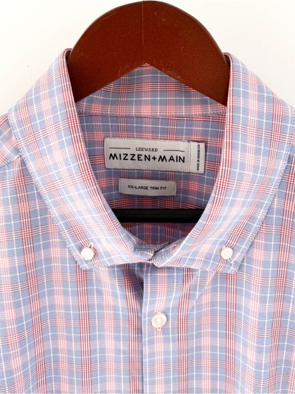 New Mizzen + Main Trim Leeward  Button Down Shirt Plaid Light XXL White Men's - Picture 7 of 12